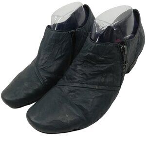 Rieker Side Zip Blue Block Heel Leather Comfort Shoes Size 40 US 9.5-10 Faux Fur